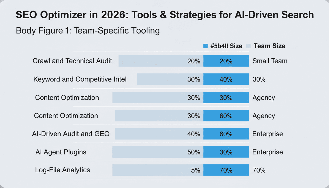 Comparison chart of seo optimizer software categories by use case and team size in 2026