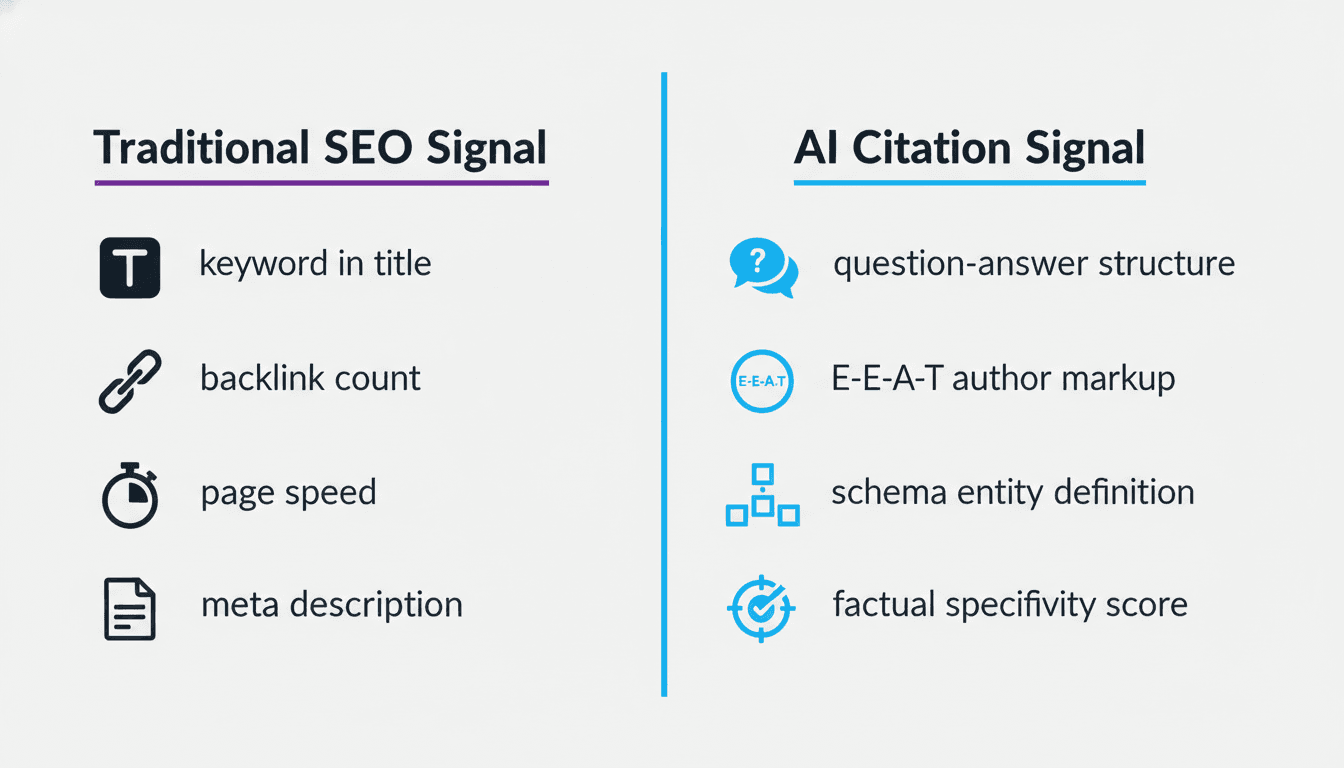 Infographic showing how AI search citations work and what content features trigger them